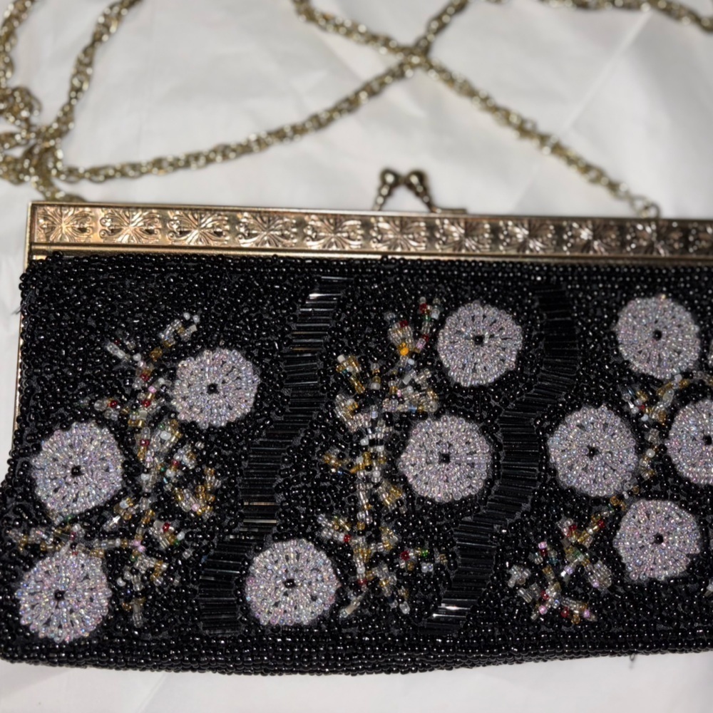 🔥Rare Vintage🔥 Stunning Mid Century Floral Glass Beaded Evening Clutch Purse - Picture 9 of 10